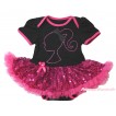 Black Baby Bodysuit Bling Hot Pink Sequins Pettiskirt & Sparkle Rhinestone Barbie Princess Print JS4399